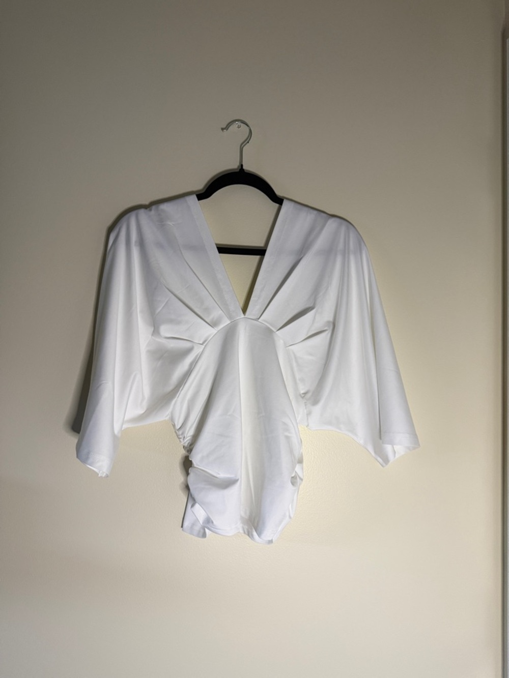 White V-Neck Draped Blouse